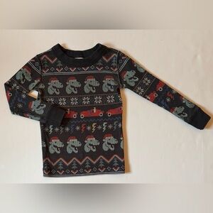 Hanna Andersson Car and Dinosaur Striped Long Sleeve Pajama Top Boys 3T EUC